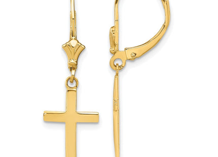 14k Polished Cross Leverback Earrings (Style TF1776)