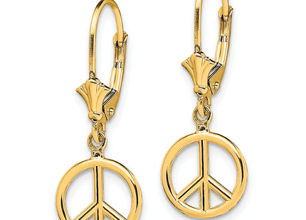 14K 3-D Peace Symbol Leverback Earrings