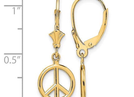 14K 3-D Peace Symbol Leverback Earrings