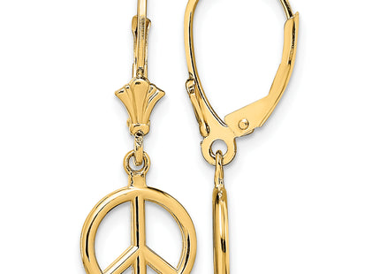 14K 3-D Peace Symbol Leverback Earrings