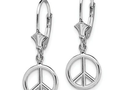 14K White Gold 3-D Peace Symbol Leverback Earrings, 10.1 x 10.1mm