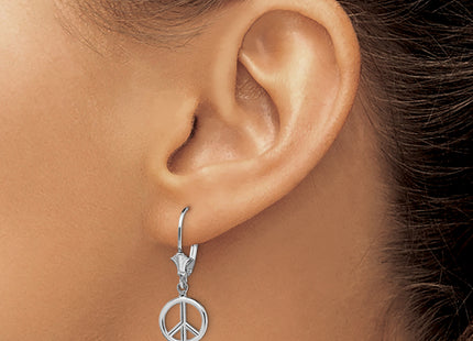 14K White Gold 3-D Peace Symbol Leverback Earrings, 10.1 x 10.1mm