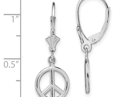 14K White Gold 3-D Peace Symbol Leverback Earrings, 10.1 x 10.1mm