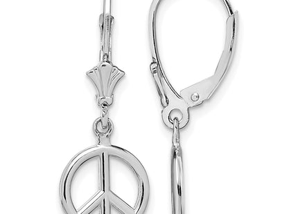 14K White Gold 3-D Peace Symbol Leverback Earrings, 10.1 x 10.1mm