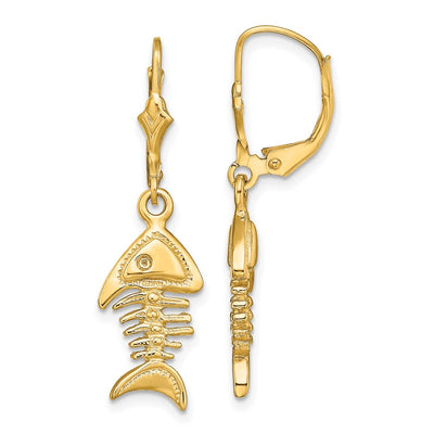 14K 3-D Fishbone Leverback Earrings
