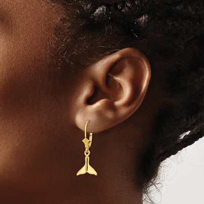 14K Small Whale Tail Leverback Earrings