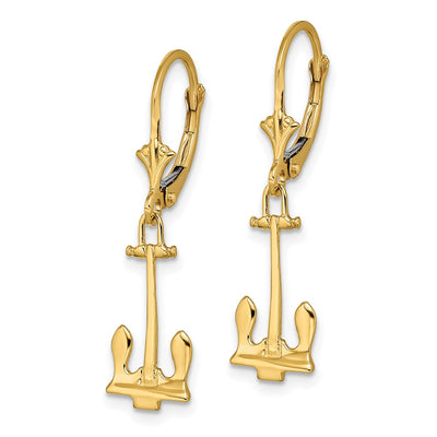 14K Polished Navy Anchor Leverback Earrings