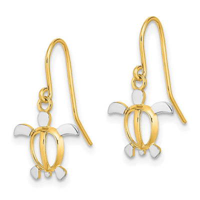 14K W/ Rhodium Sea Turtle Dangle Earrings, 20 x 10.8mm