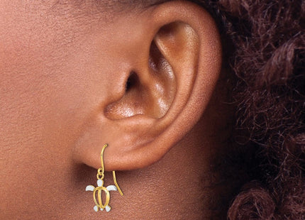 14K W/ Rhodium Sea Turtle Dangle Earrings (Style TF1862)