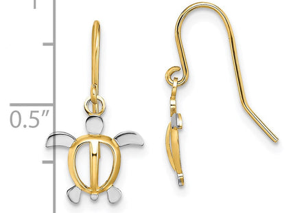 14K W/ Rhodium Sea Turtle Dangle Earrings (Style TF1862)