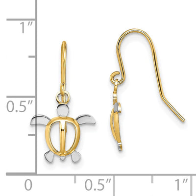 14K W/ Rhodium Sea Turtle Dangle Earrings, 20 x 10.8mm