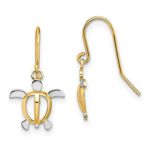 14K W/ Rhodium Sea Turtle Dangle Earrings (Style TF1862)