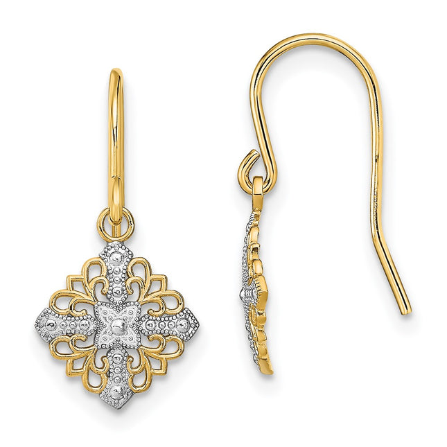 14k Yellow & Rhodium Earrings Style TF1892 - Classique Jewelry Inc.