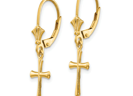 14k Polished Cross Leverback Earrings, 30.25 x 8mm