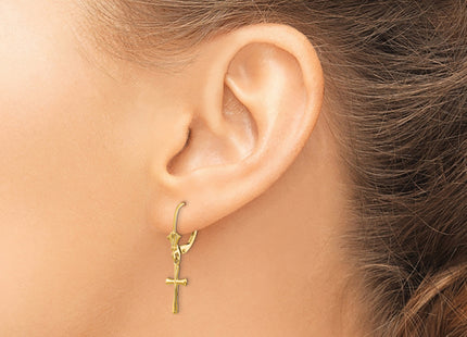 14k Polished Cross Leverback Earrings, 30.25 x 8mm