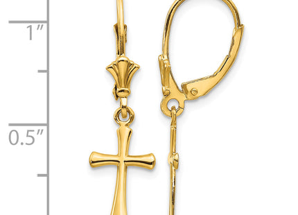 14k Polished Cross Leverback Earrings, 30.25 x 8mm