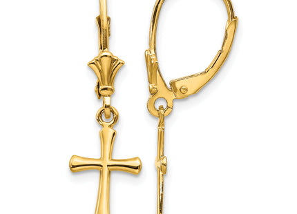 14k Polished Cross Leverback Earrings, 30.25 x 8mm