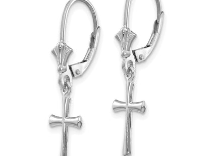 14K white gold cross drop earrings, alternate view