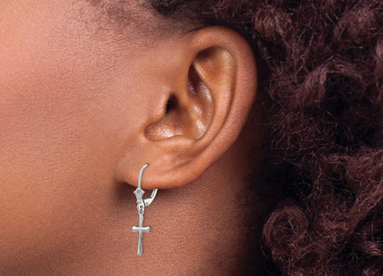 14K white gold cross drop earrings, another view