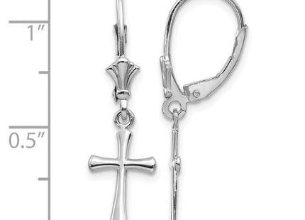 14K white gold cross drop earrings, further view