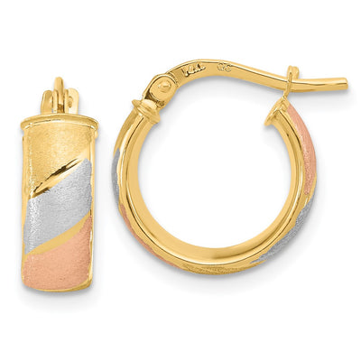14K w/White and Rose Rhodium Polished Satin Hoop Earrings