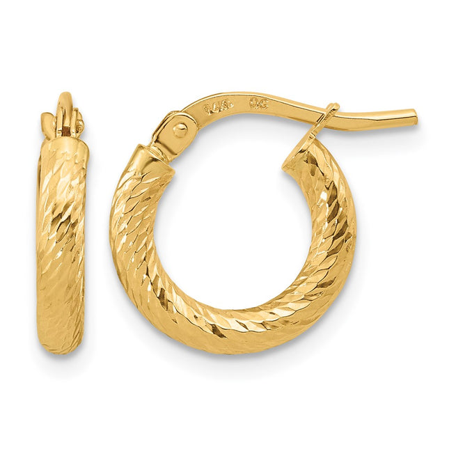 14K Polished and Diamond-cut Hoop Earrings, 14 x 2.4mm