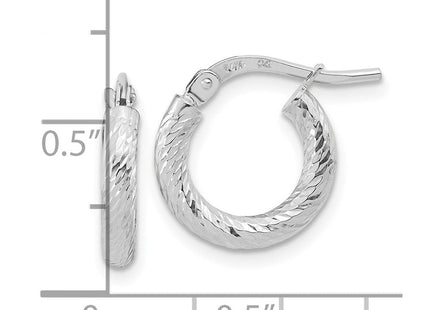 14k White Gold Polished Diamond-cut Hoop Earrings (Style TF1964W)