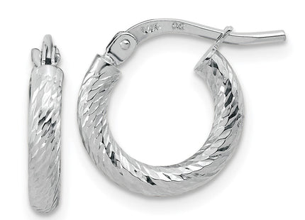 14k White Gold Polished Diamond-cut Hoop Earrings (Style TF1964W)