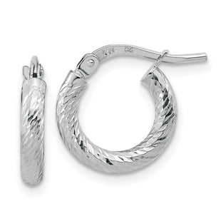 14k White Gold Polished Diamond-cut Hoop Earrings (Style TF1964W)