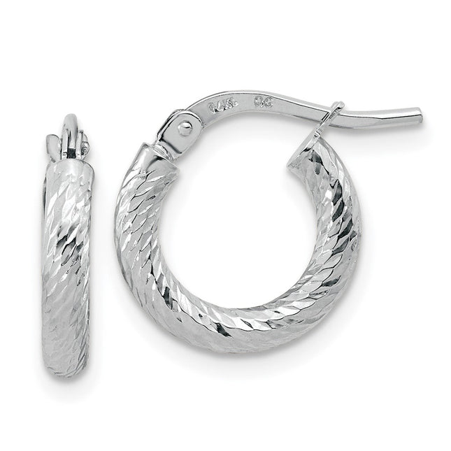 14k White Gold Polished Diamond-cut Hoop Earrings, 14 x 2.4mm