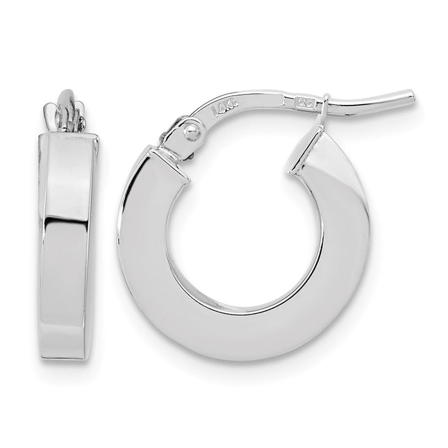 14k White Gold Polished Square Tube Hoop Earrings, 15 x 3mm