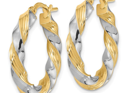 14k w/White Rhodium Polished Twisted Hoop Earrings (Style TF1967)