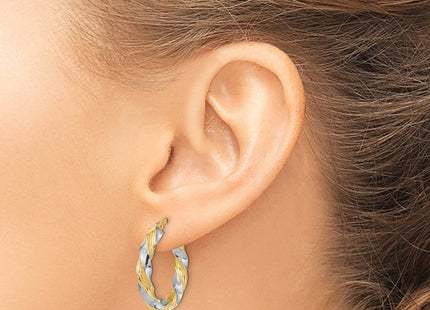14k w/White Rhodium Polished Twisted Hoop Earrings (Style TF1967)