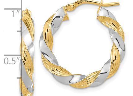 14k w/White Rhodium Polished Twisted Hoop Earrings (Style TF1967)