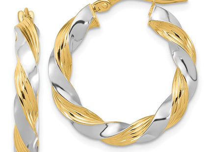 14k w/White Rhodium Polished Twisted Hoop Earrings (Style TF1967)