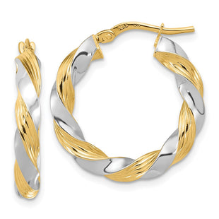 14k w/White Rhodium Polished Twisted Hoop Earrings (Style TF1967)