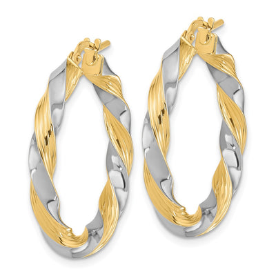 14K w/White Rhodium Polished Twisted Hoop Earrings, 30 x 3.7mm