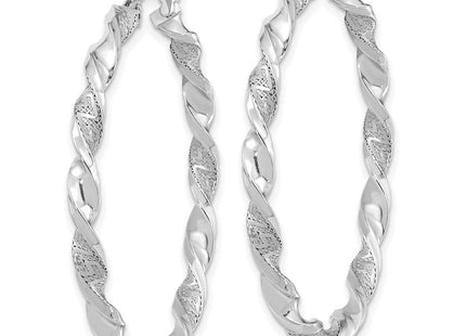 14k White Gold Polished and Textured Twisted Hoop Earrings (Style TF1971W)