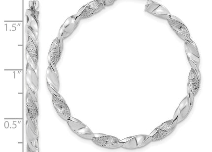 14k White Gold Polished and Textured Twisted Hoop Earrings (Style TF1971W)