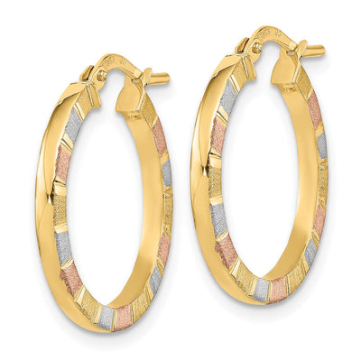 14K w/White & Rose Rhodium Polished & Satin Hoop Earrings, 22 x 2mm
