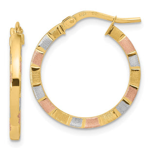 14k w/White & Rose Rhodium Polished & Satin Hoop Earrings (Style TF1973)