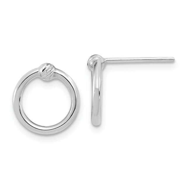 14k White Gold Polished D/C Circle Post Earrings, 12.5 x 11.25mm