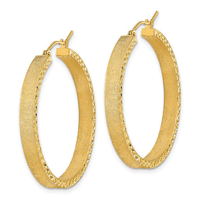 14K Satin and Diamond-cut Hoop Earrings, 35.97 x 35.15mm