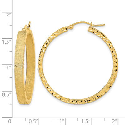 14K Satin and Diamond-cut Hoop Earrings, 35.97 x 35.15mm