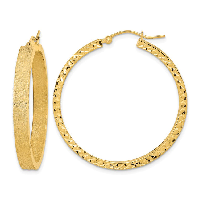 14K Satin and Diamond-cut Hoop Earrings, 35.97 x 35.15mm
