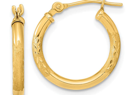 14K Polished and Satin Diamond-cut Hoop Earrings (Style TF2000)
