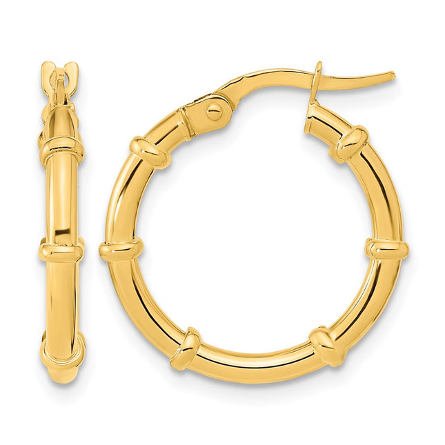 14K Polished and Fancy Hoop Earrings, 20 x 2mm