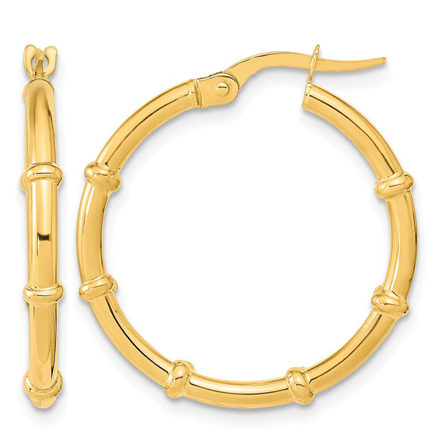 14K Polished and Fancy Hoop Earrings, 25 x 2mm