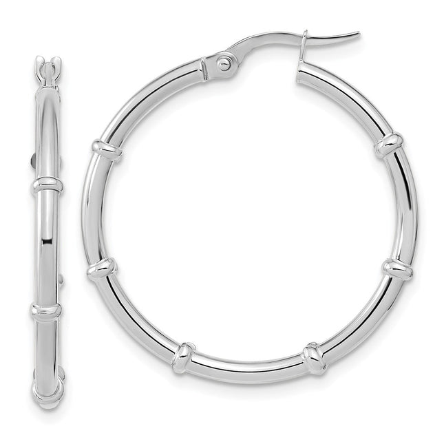 14K White Polished Fancy Hoop Earrings, 28.75 x 2mm