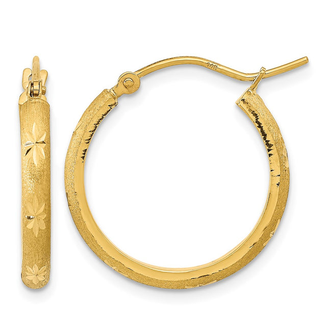 14K Polished and Satin Diamond-cut Hoop Earrings, 20.46 x 20.21mm